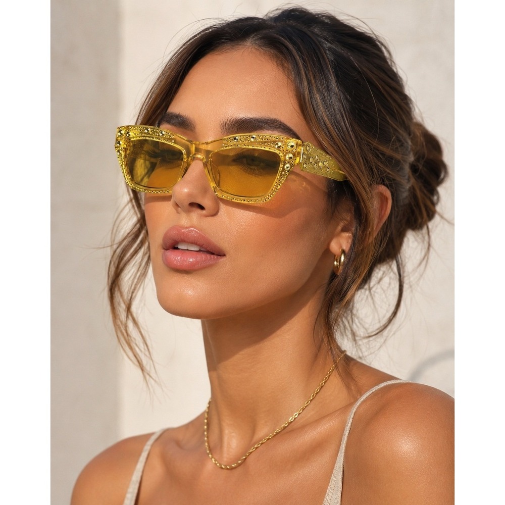 Swarovski SK380 Yellow Crystal Embellished Cat Eye Sunglasses 55-20-135